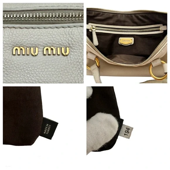 Miu Miu Pebbled Leather Crossbody Shoulder Hand Bag Satchel East West Off White - Picture 11 of 17